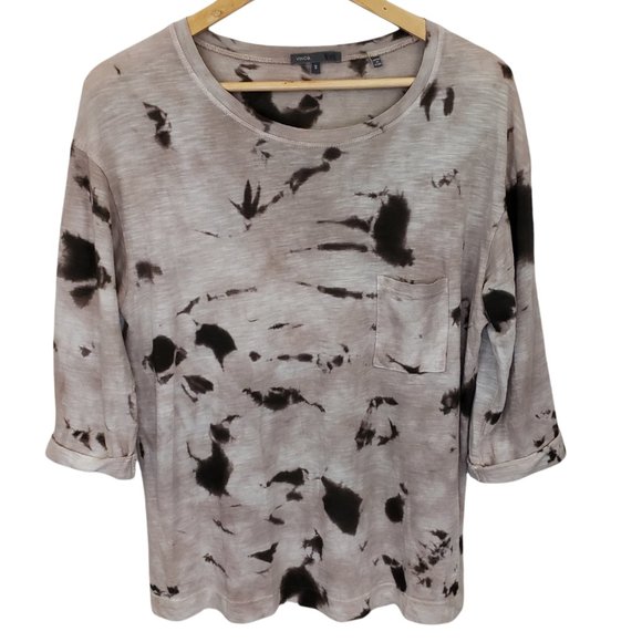 Vince Women's Crew Brown & Tan Tie Dye Splatter Pocket Folded Oversize Shirt S - Picture 1 of 16
